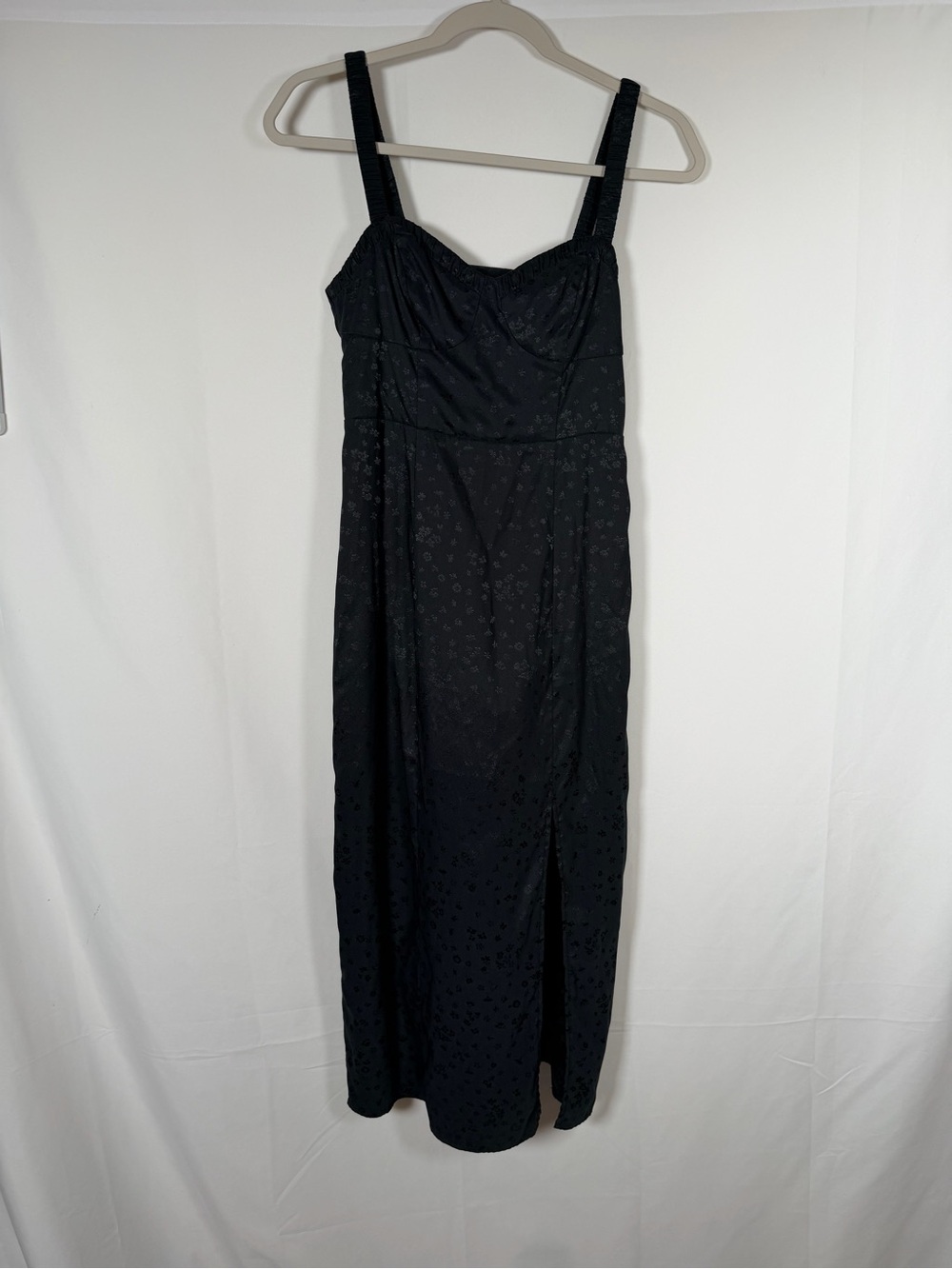 saltwater LUXE Black Midi Dress with Front Slit - Micro Floral, Coquette, Fairy